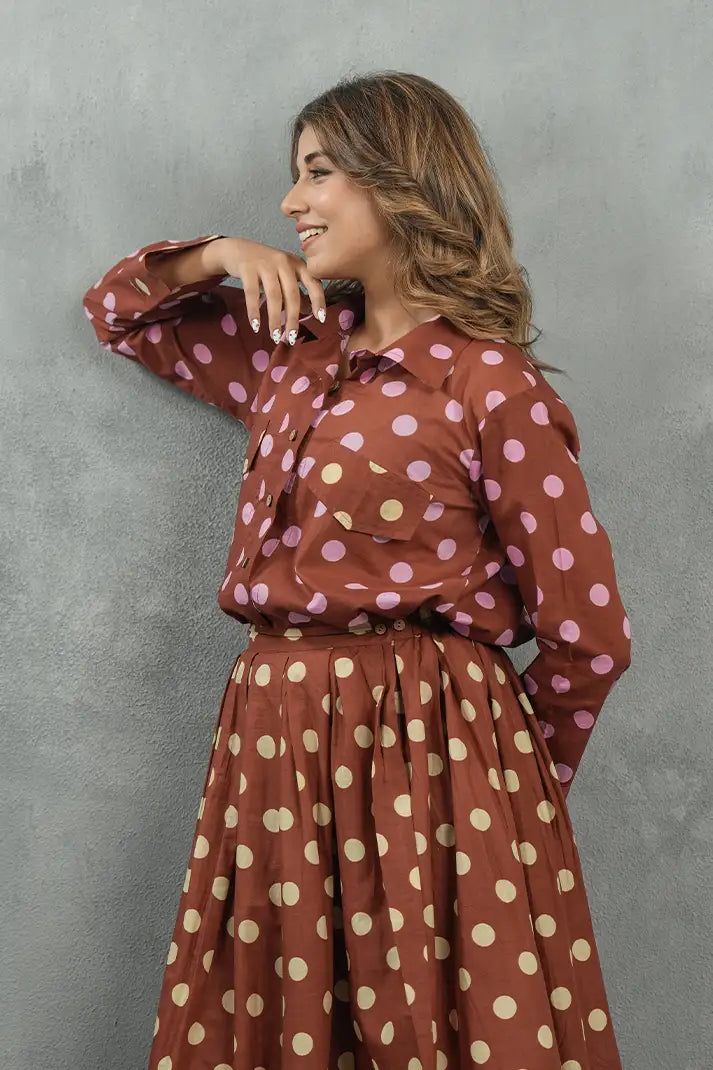 Mocha Polka Skirt Cotton Set