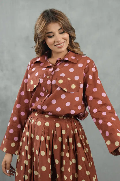 Mocha Polka Skirt Cotton Set
