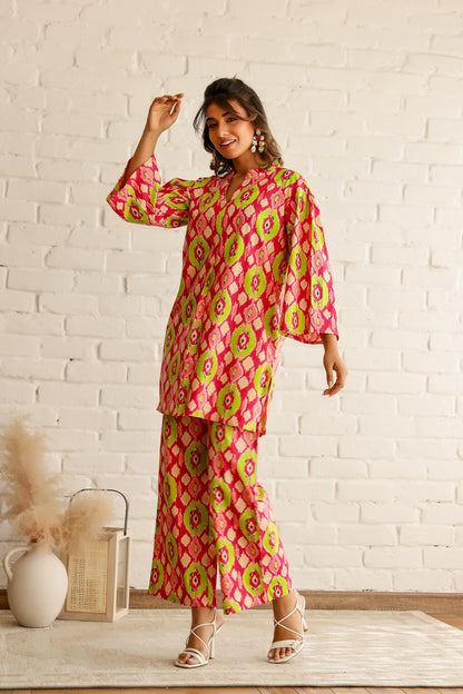 Rani Pink Ikkat Cotton Coord Set