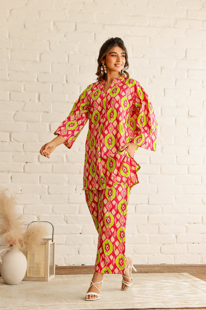 Rani Pink Ikkat Cotton Coord Set