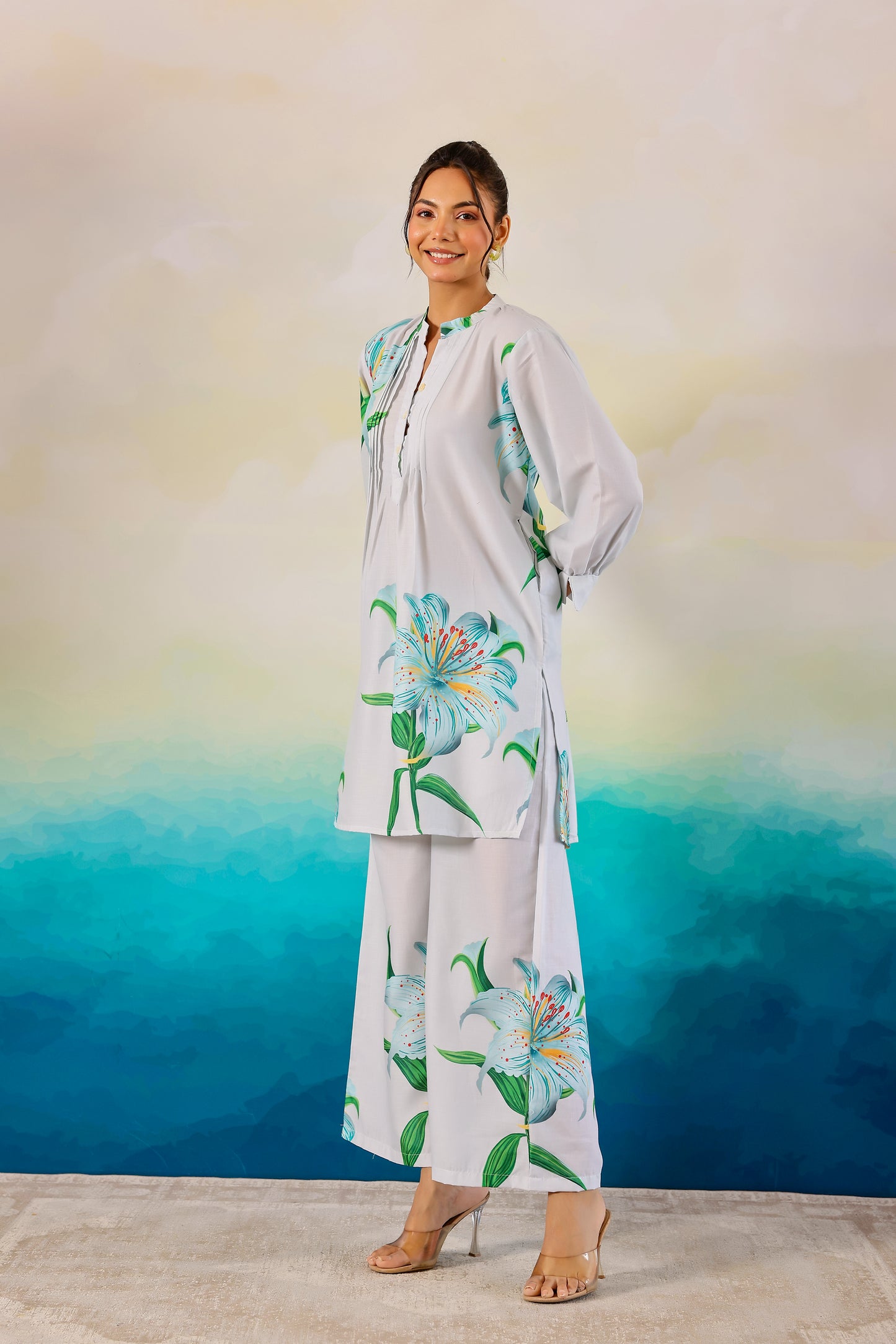 Greyish Floral Printed Coord Set