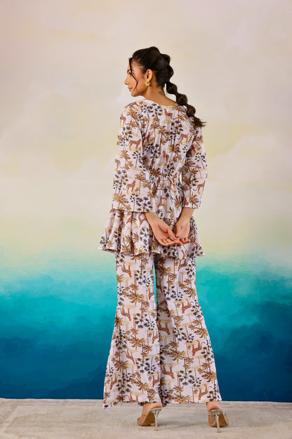 White Jungle Printed Coord Set