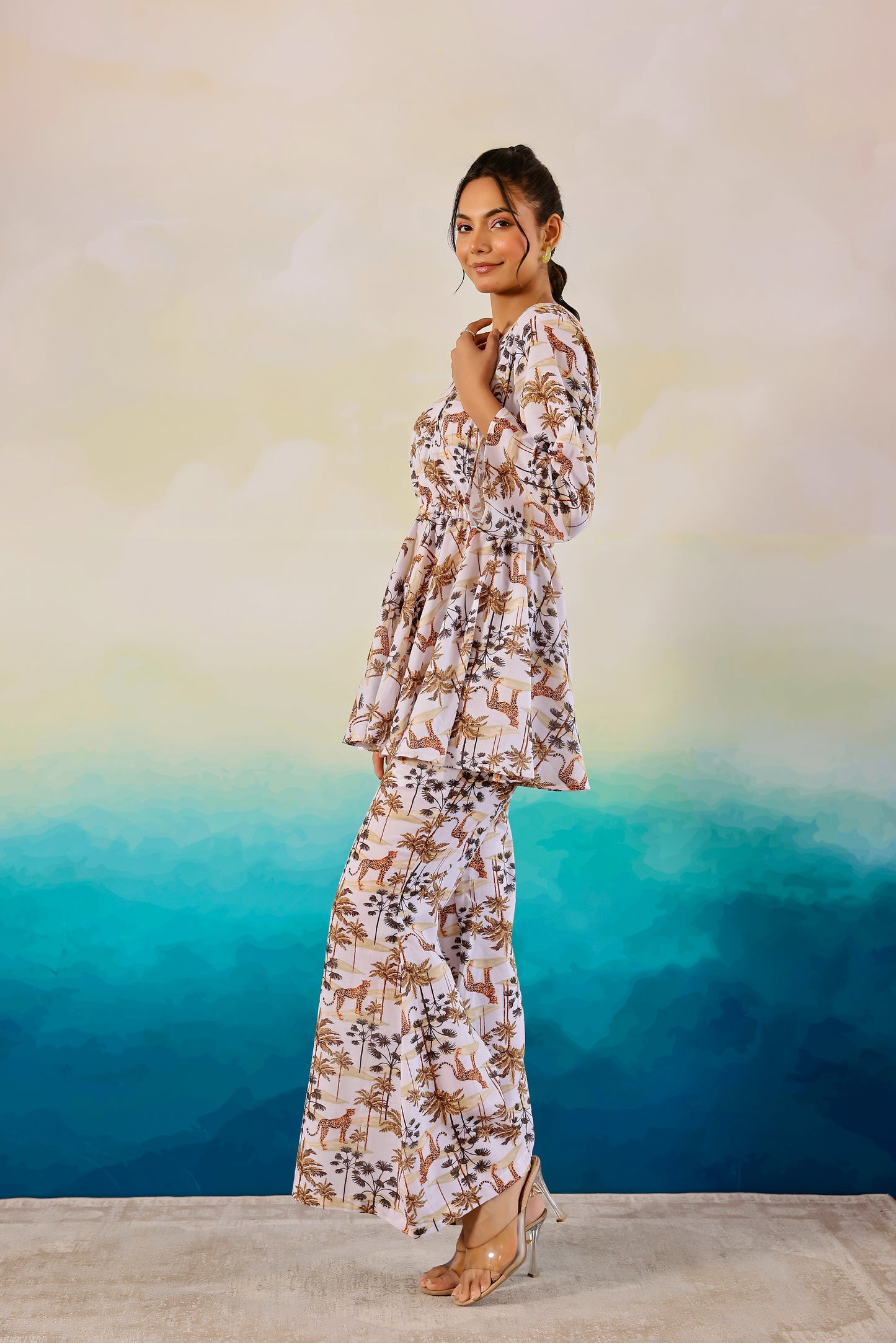 White Jungle Printed Coord Set
