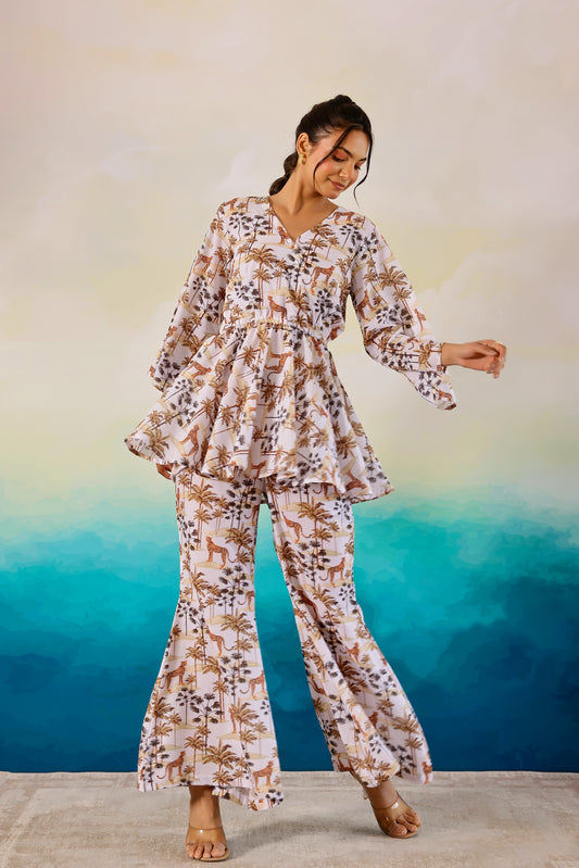White Jungle Printed Coord Set
