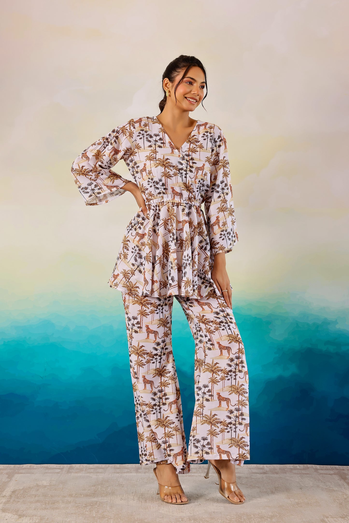 White Jungle Printed Coord Set