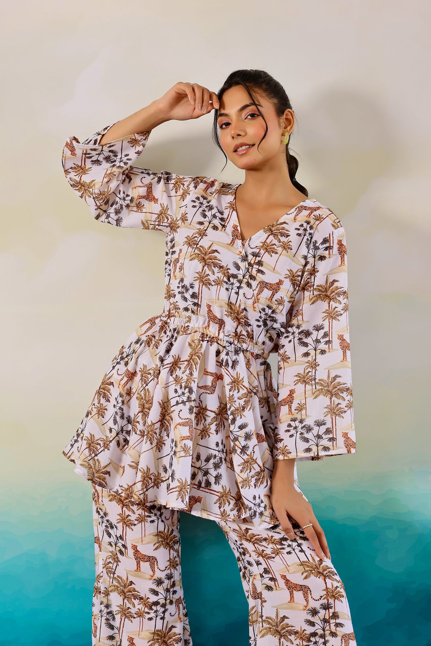 White Jungle Printed Coord Set