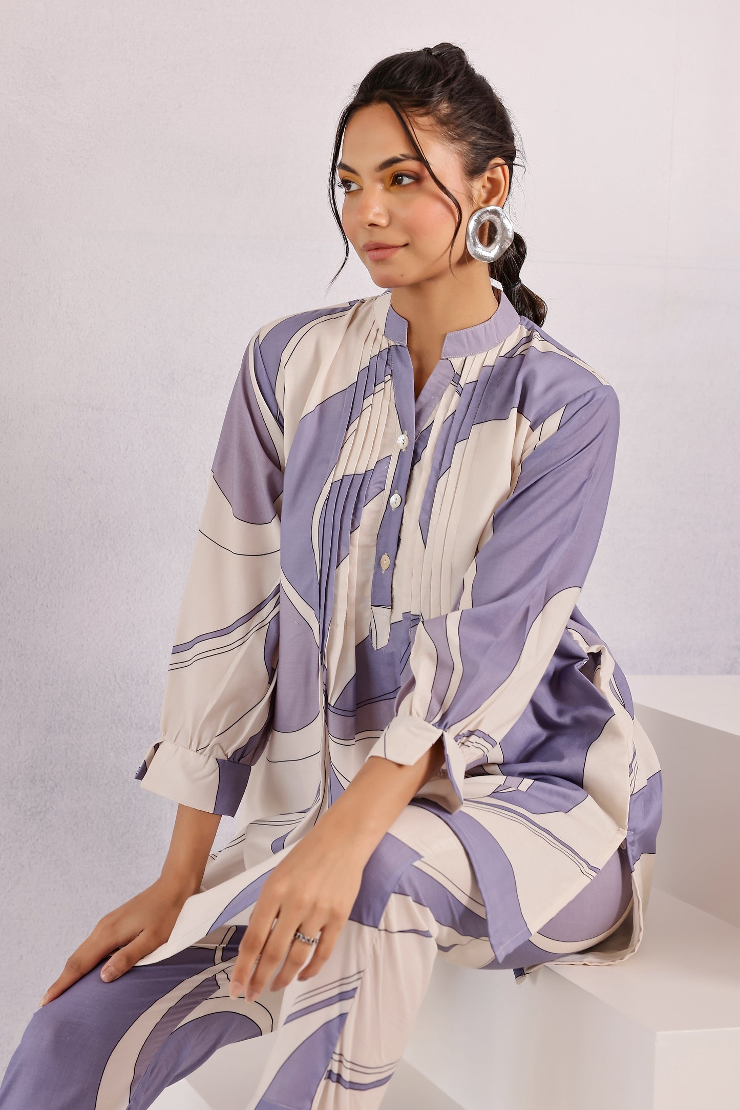 Abstract Grey Cotton Coord Set