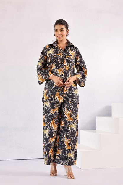 Black Tiger Printed Coord Set