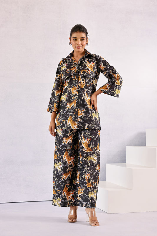 Black Tiger Printed Coord Set