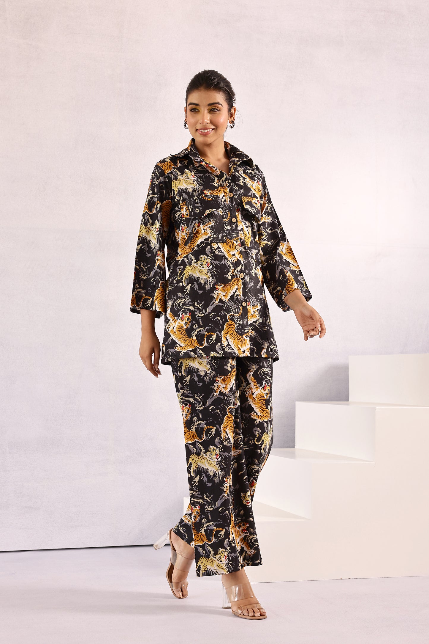 Black Tiger Printed Coord Set