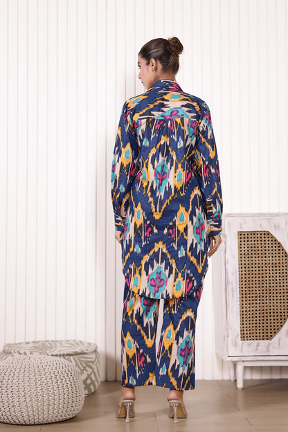 Navy Blue Ikkat Cotton Coord Set