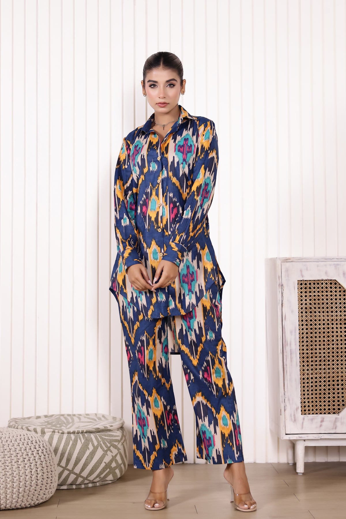 Navy Blue Ikkat Cotton Coord Set