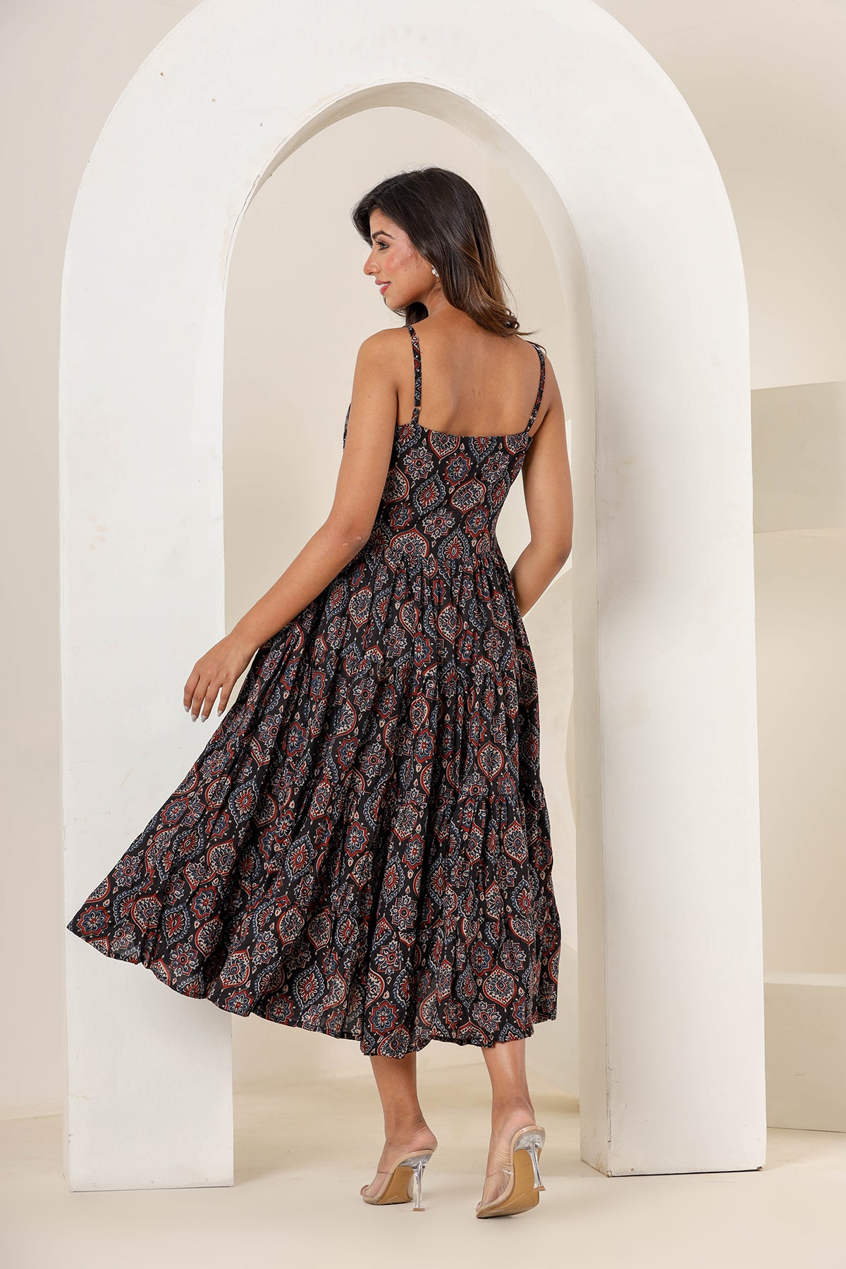 Black Plum Cotton Printed Dress