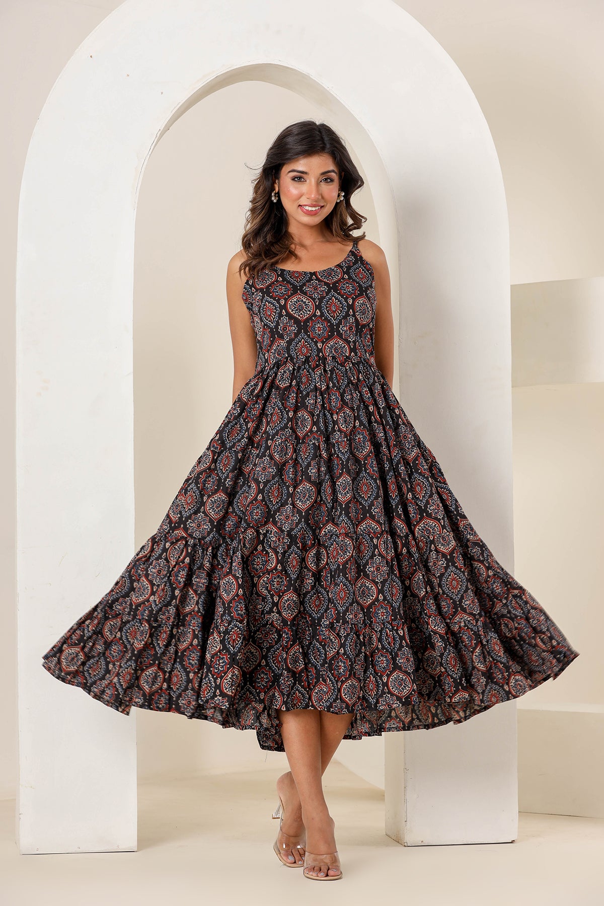Black Plum Cotton Printed Dress