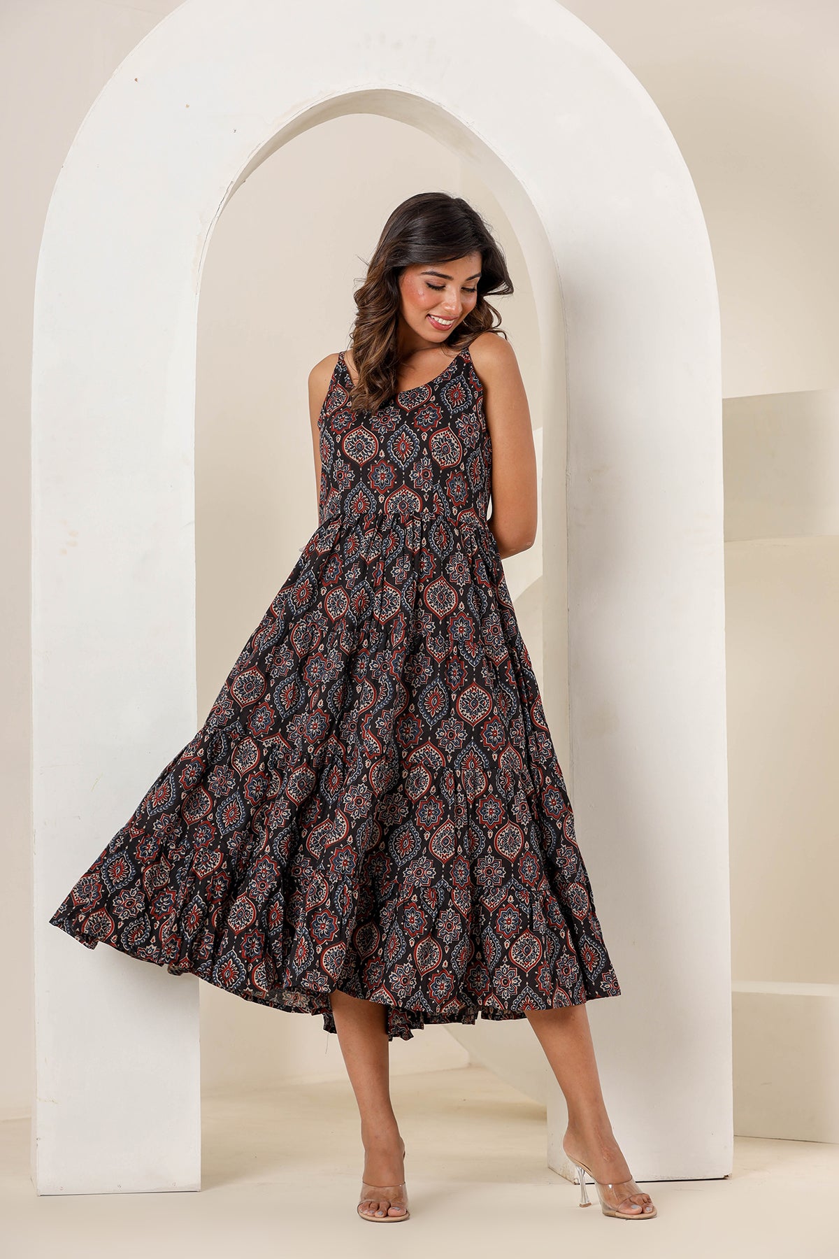 Black Plum Cotton Printed Dress