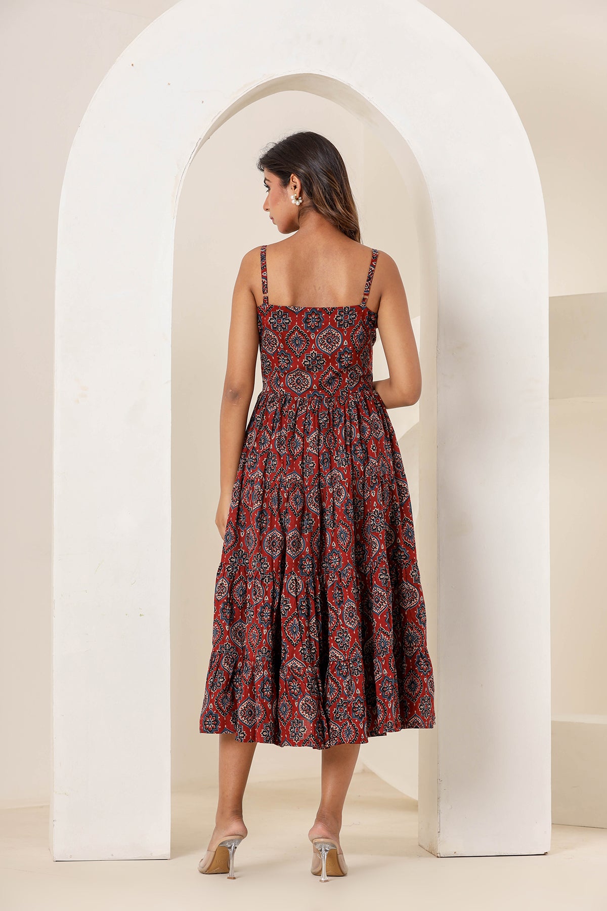 Carmine Maroon Cotton Printed Dress