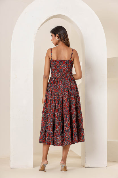 Carmine Maroon Cotton Printed Dress