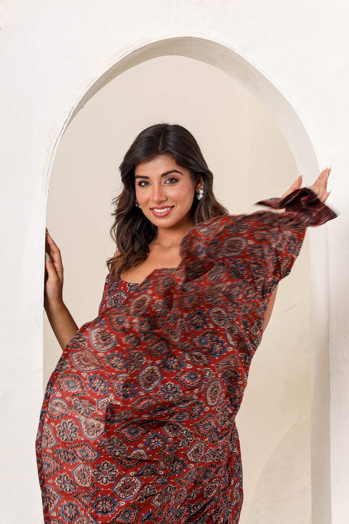 Carmine Maroon Cotton Printed Dress