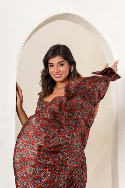 Carmine Maroon Cotton Printed Dress