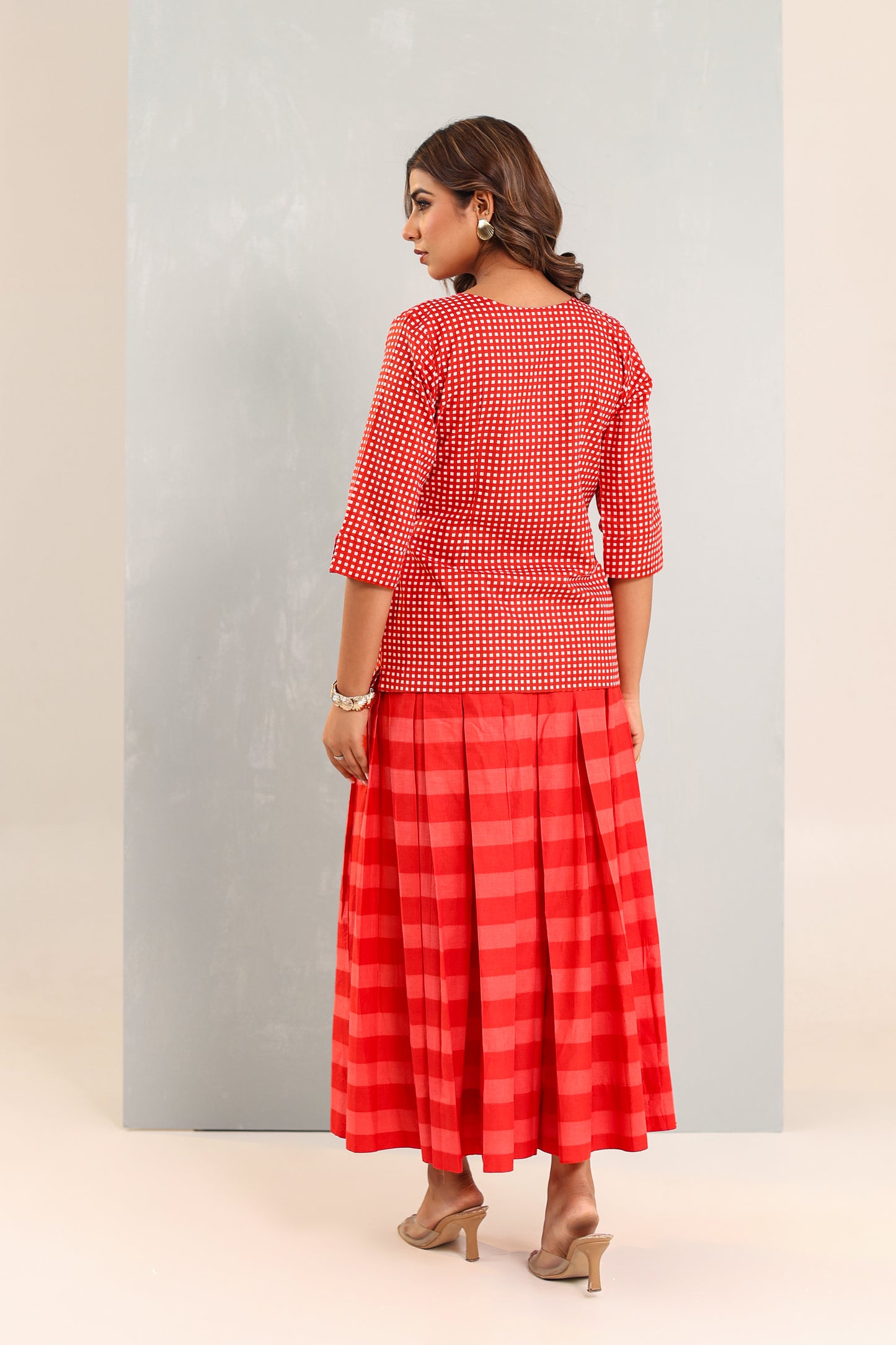 Red Confetti Wrap Top & Skirt Set