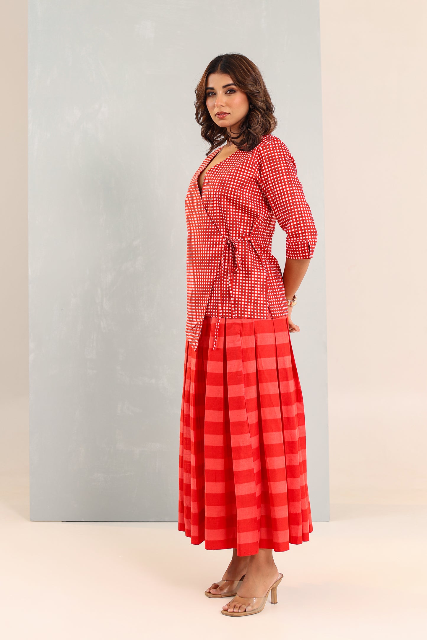 Red Confetti Wrap Top & Skirt Set