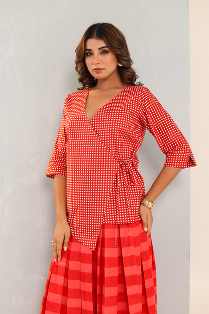 Red Confetti Wrap Top & Skirt Set