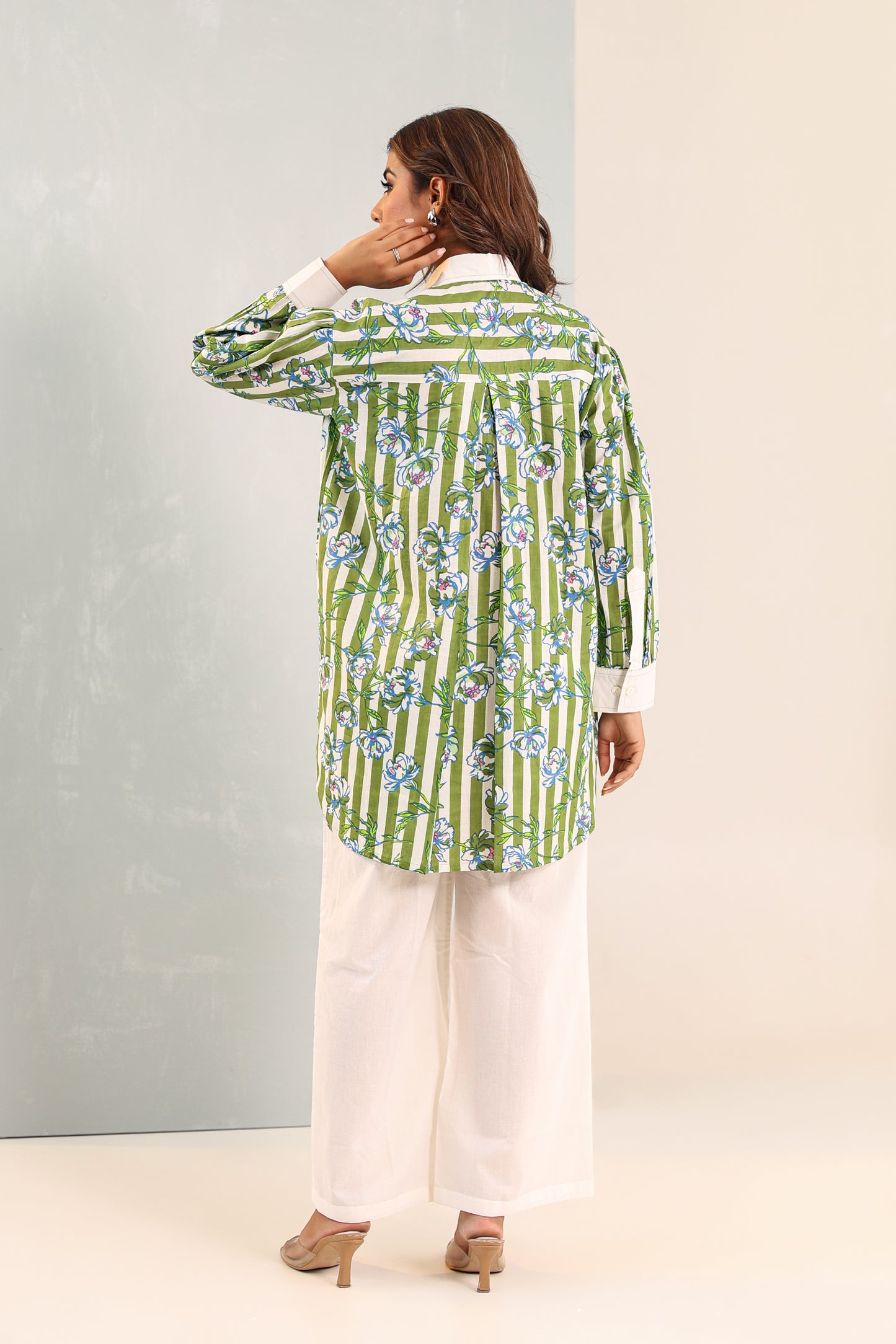 White Matcha Stripes Co-ord Set
