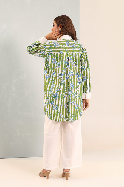 White Matcha Stripes Co-ord Set