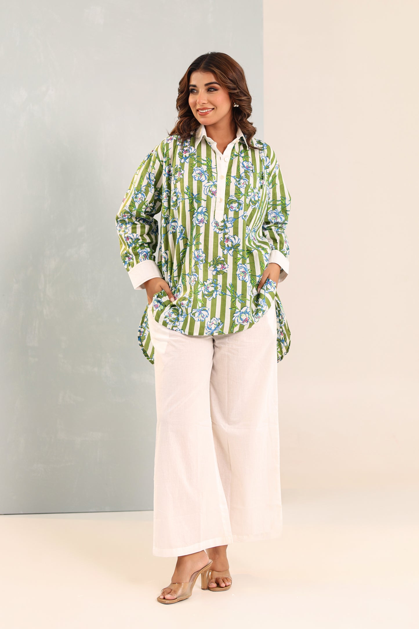 White Matcha Stripes Co-ord Set