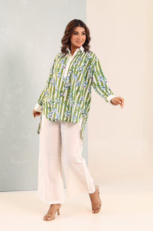 White Matcha Stripes Co-ord Set