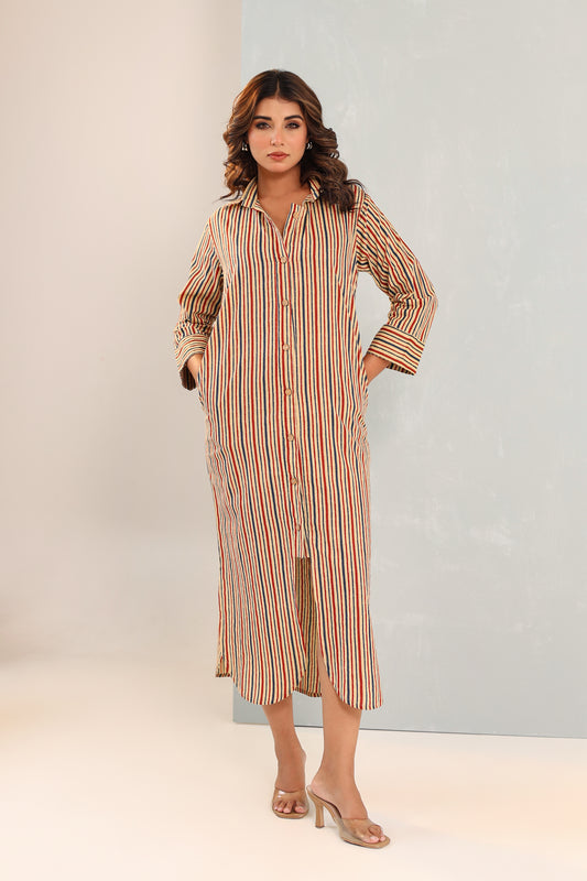 Sleek Tan Shirt Dress