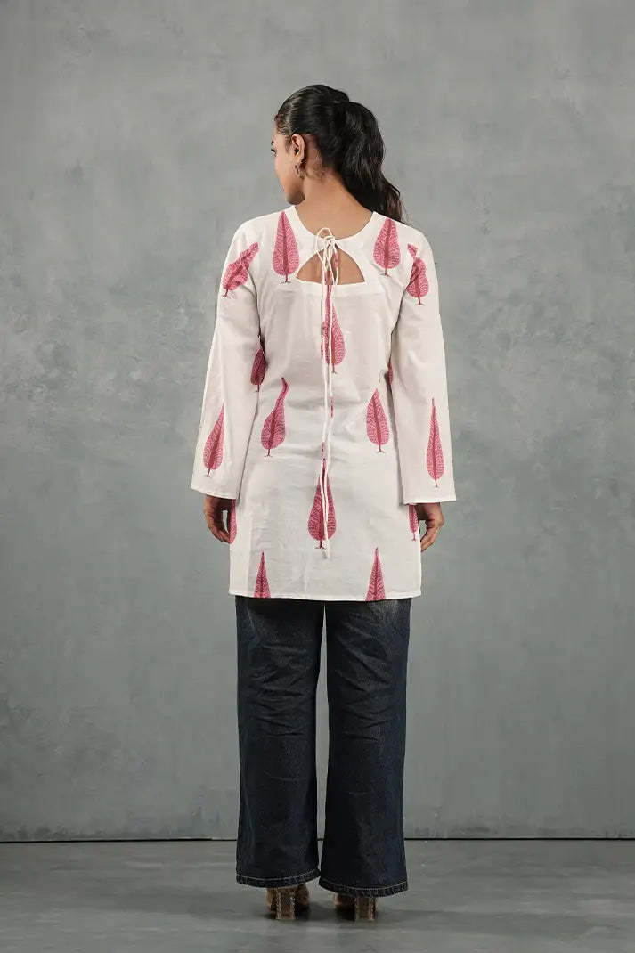 Blush Leaf Block Print Kurta Top