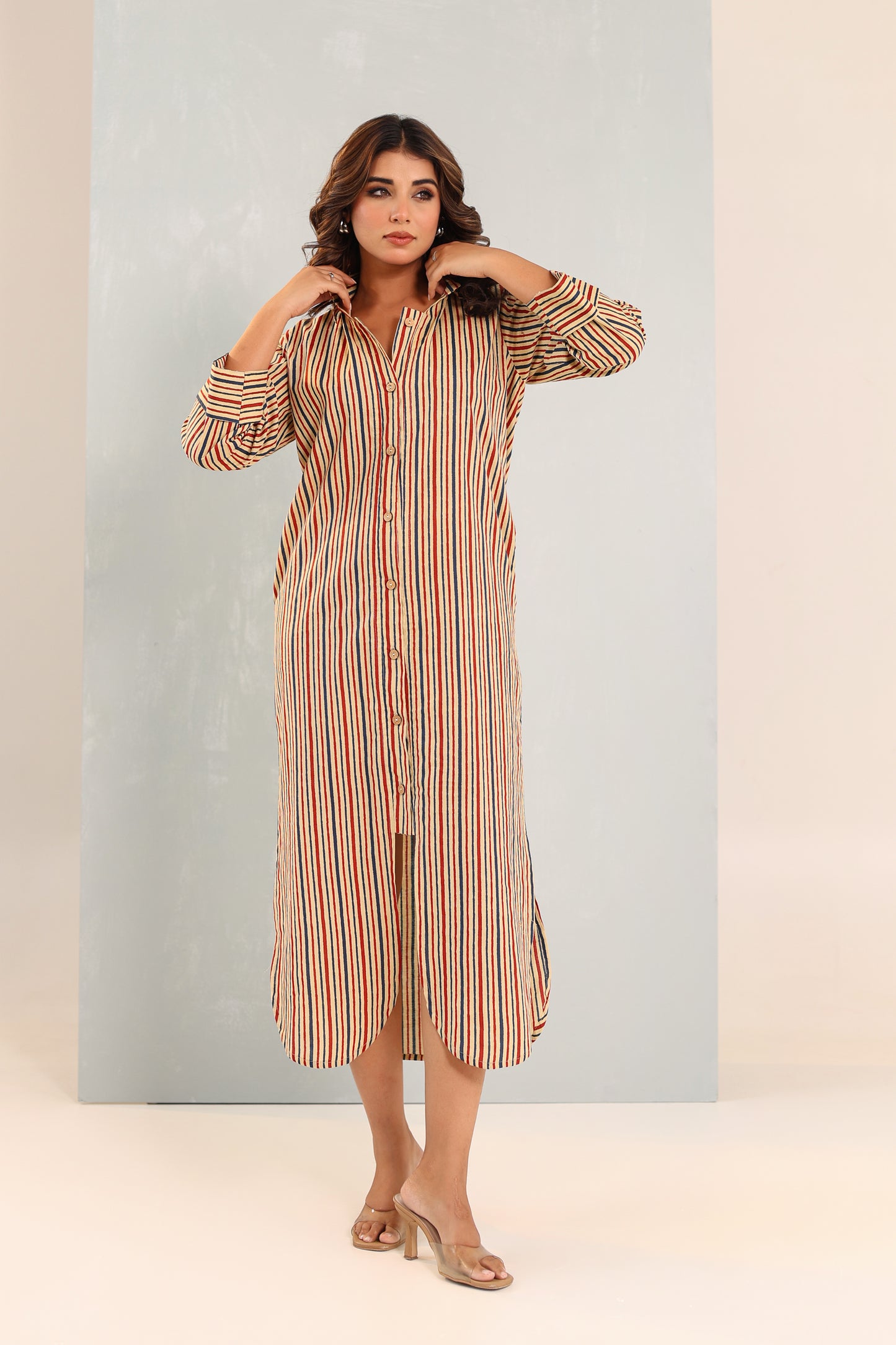 Sleek Tan Shirt Dress
