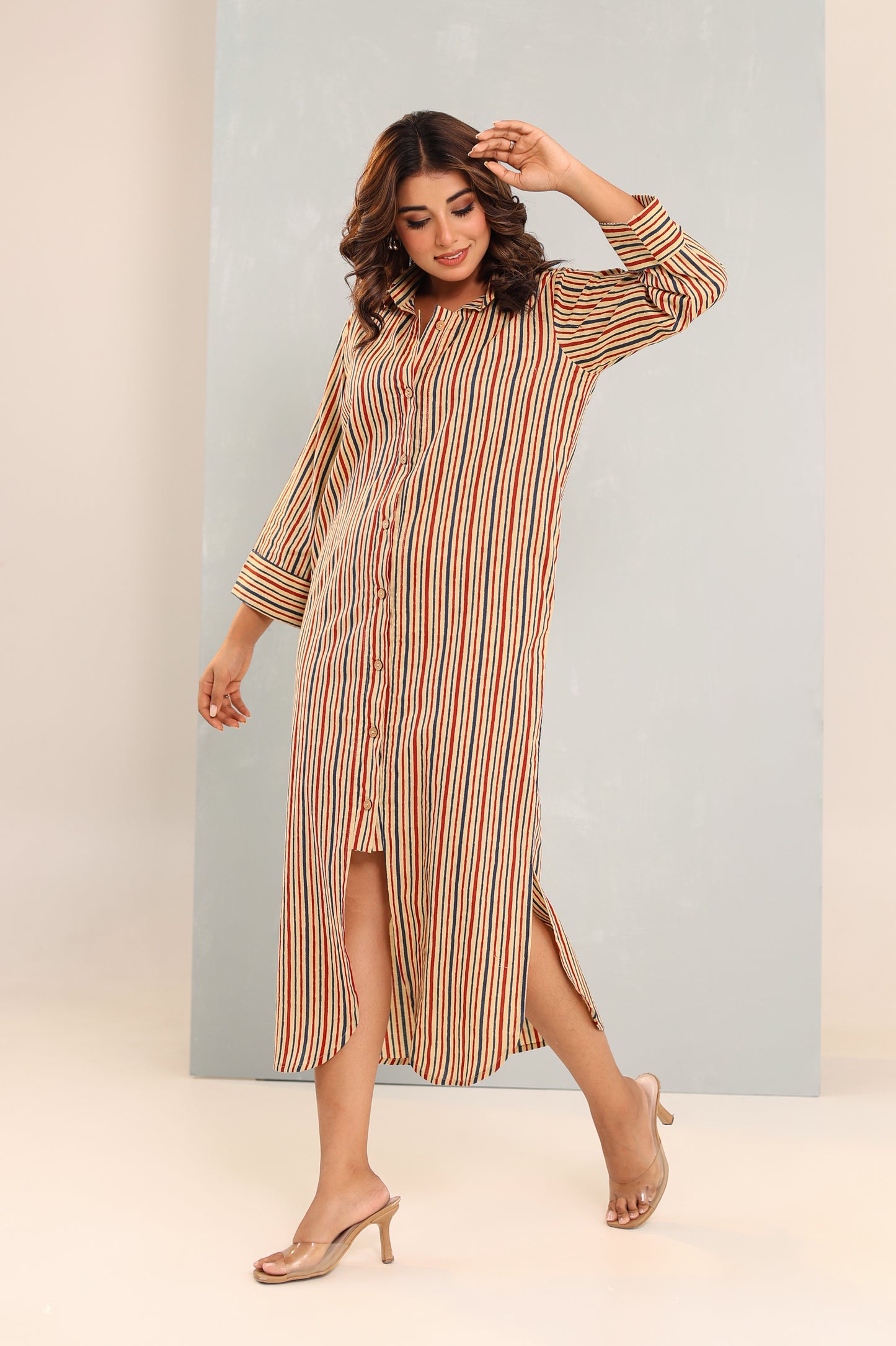 Sleek Tan Shirt Dress