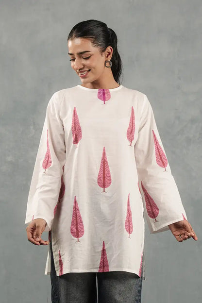 Blush Leaf Block Print Kurta Top