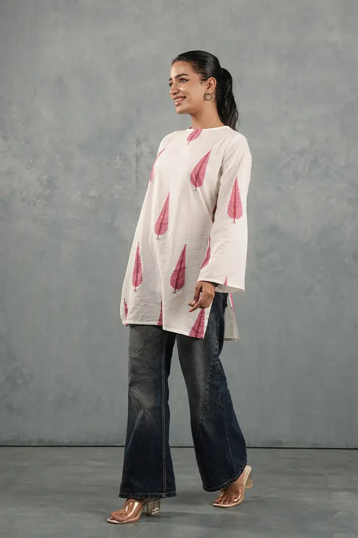 Blush Leaf Block Print Kurta Top