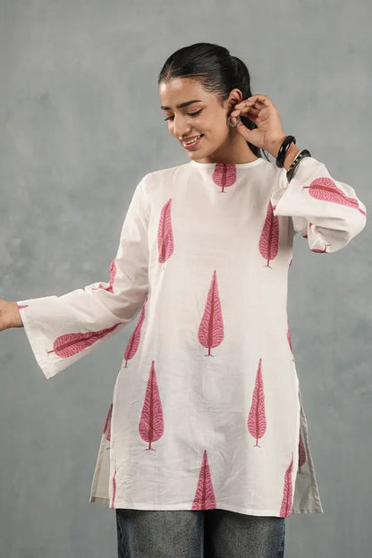 Blush Leaf Block Print Kurta Top