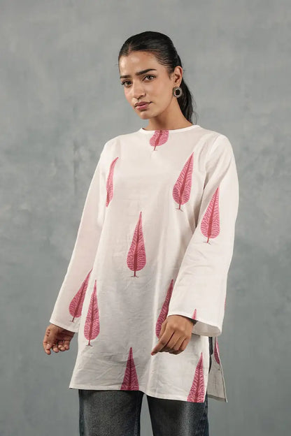 Blush Leaf Block Print Kurta Top