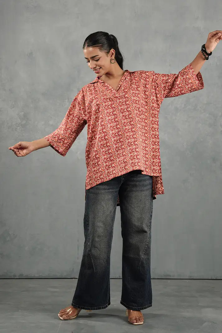 Rust Zigzag Cotton Top