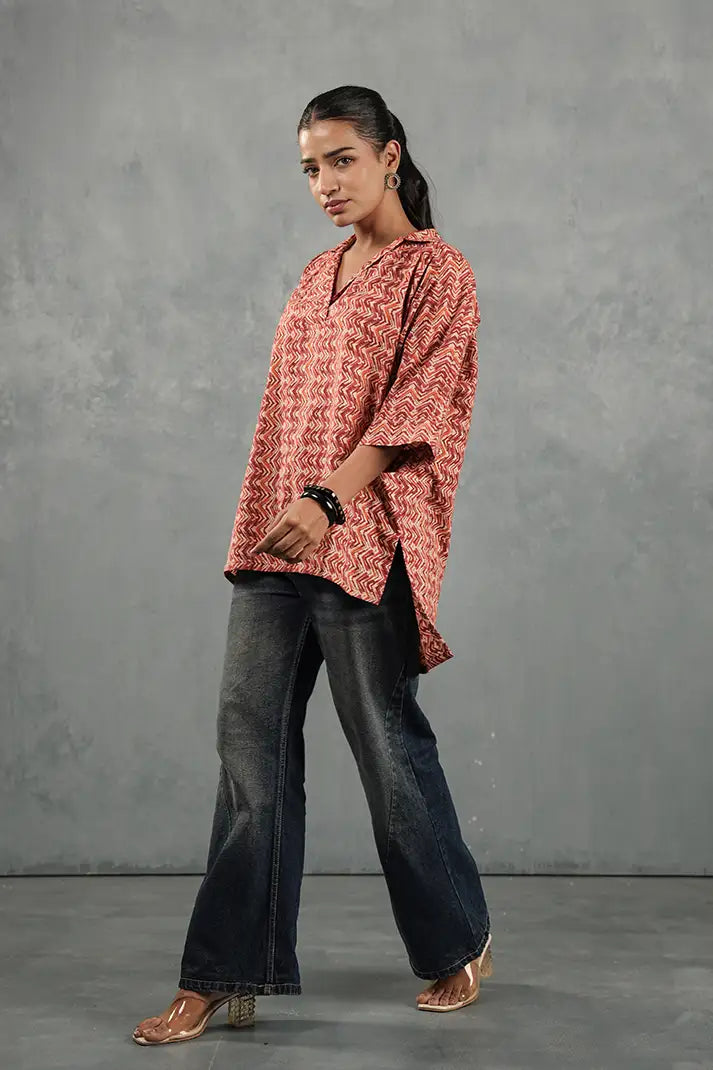 Rust Zigzag Cotton Top