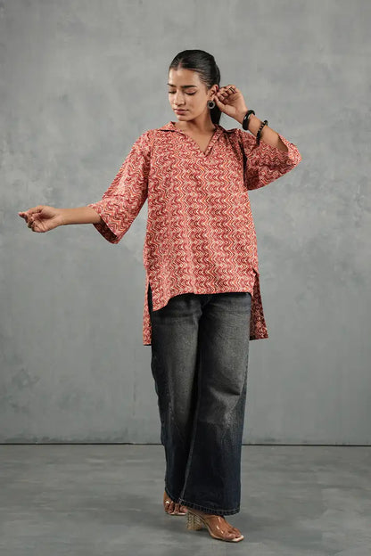 Rust Zigzag Cotton Top