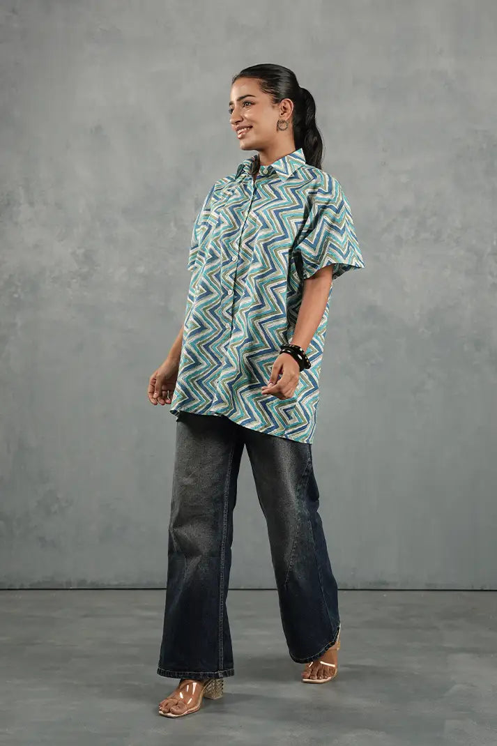 Blue Chevron Statement Shirt