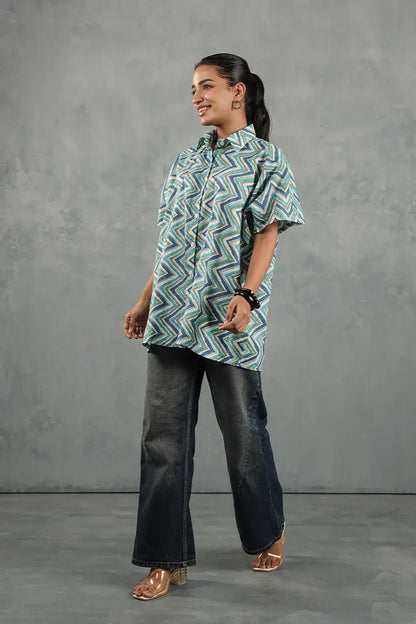 Blue Chevron Statement Shirt