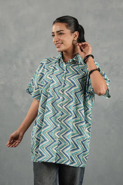 Blue Chevron Statement Shirt