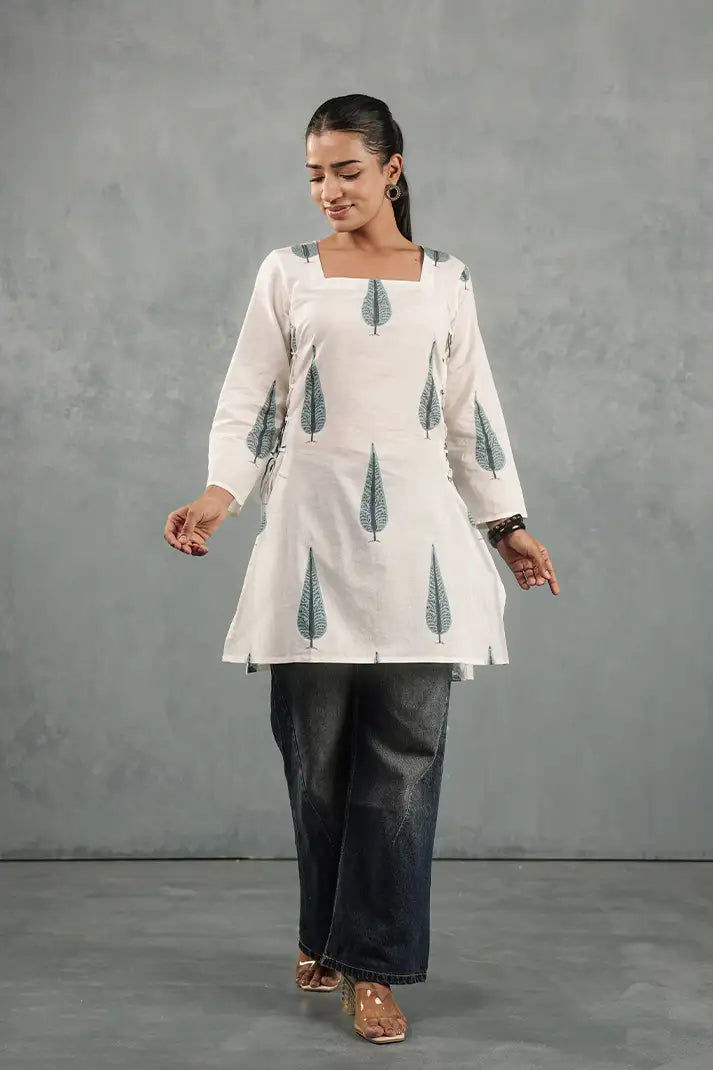 Sage Leaf Flare Cotton Top