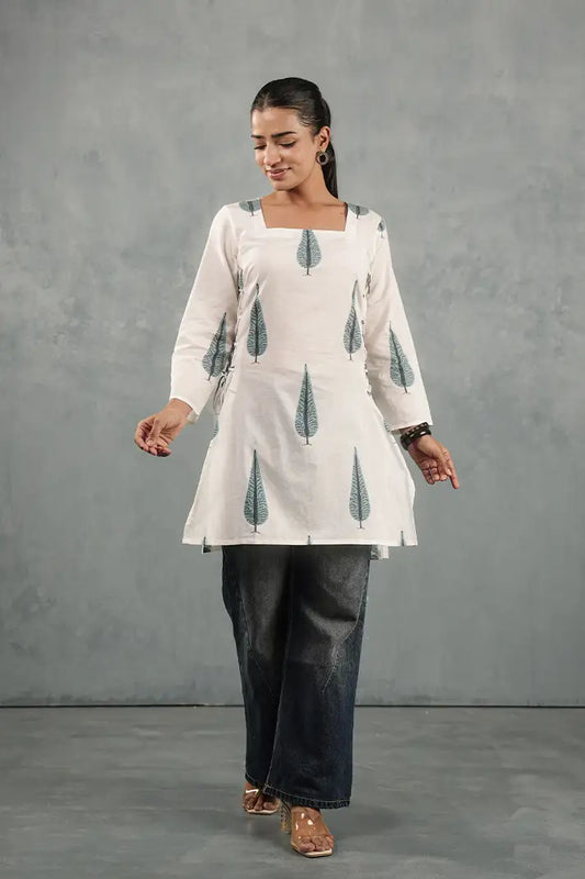 Sage Leaf Flare Cotton Top