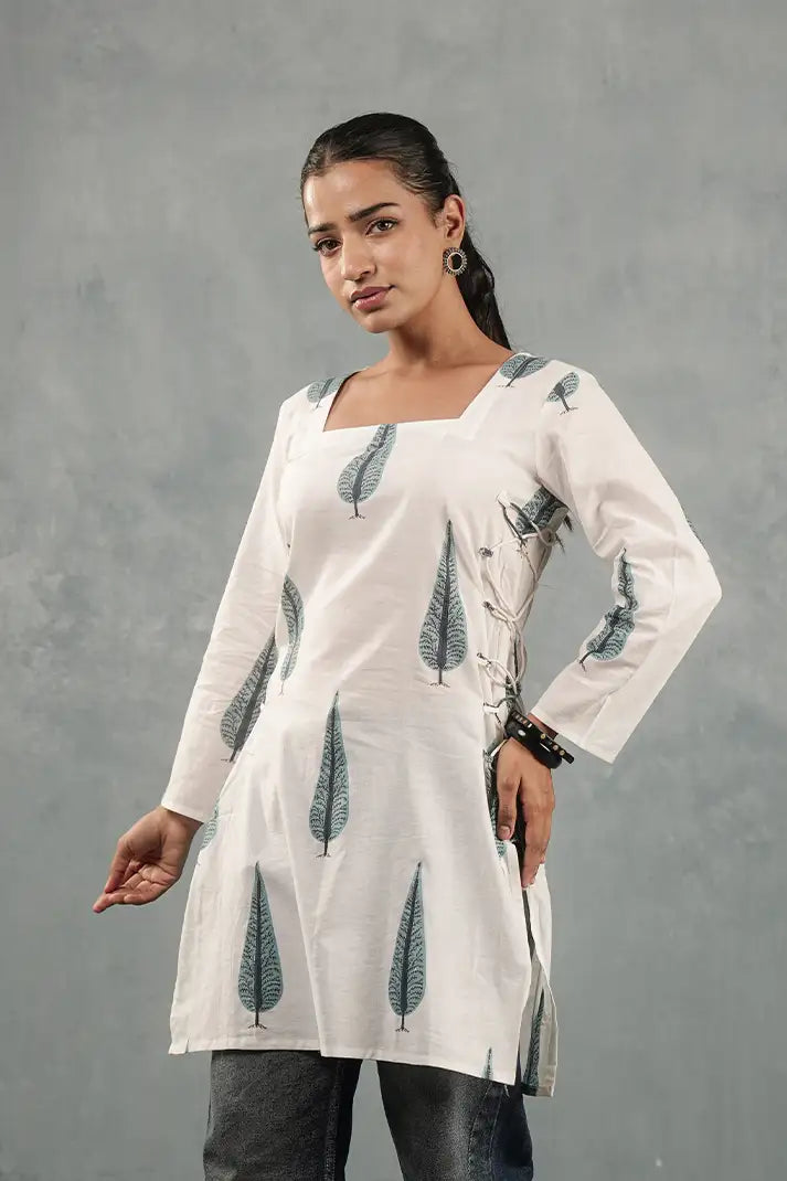Sage Leaf Flare Cotton Top