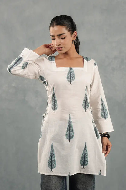 Sage Leaf Flare Cotton Top