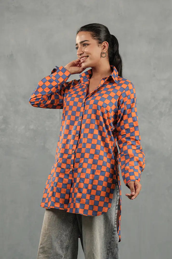 Orange & Navy Checkerboard Shirt