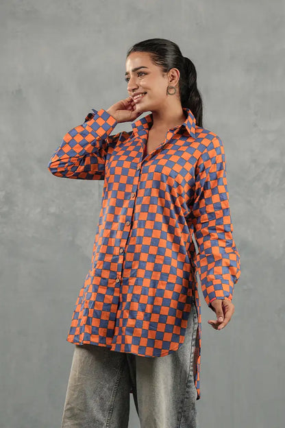 Orange & Navy Checkerboard Shirt